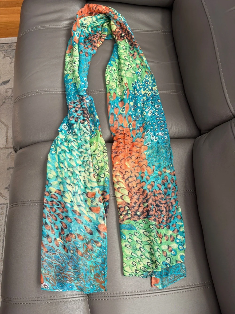 Vibrant Multicolor Peacock-Pattern Scarf